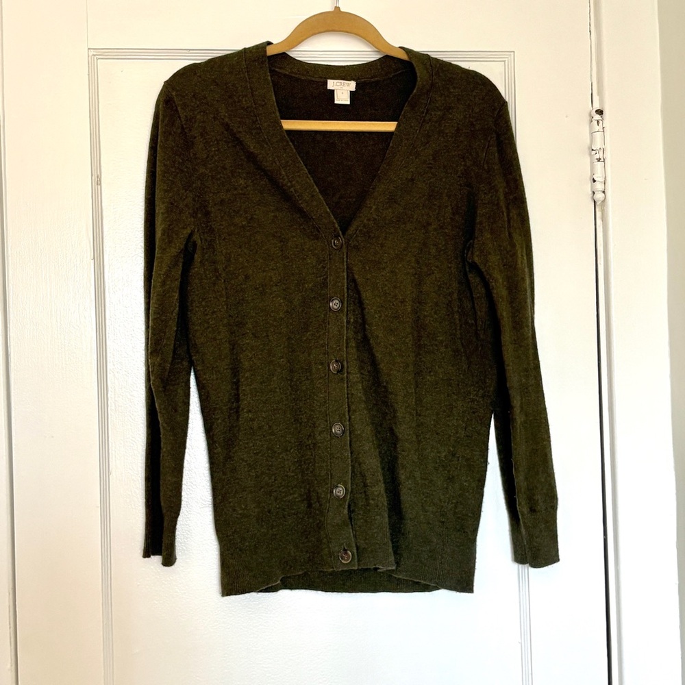 J. Crew Factory Olive Green Button-Front V-Neck Cardigan
